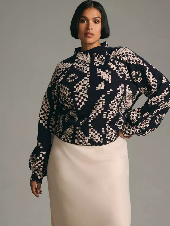 Anthropologie Sweaters - Anthropologie The Beatriz Mock-Neck Sweater Sz XL Black Cream